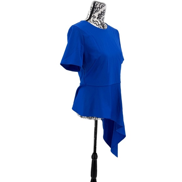 Vince Camuto Crepe Ponte Dramatic Asymmetrical Peplum Royal Blue Boss Babe Top - Picture 10 of 10